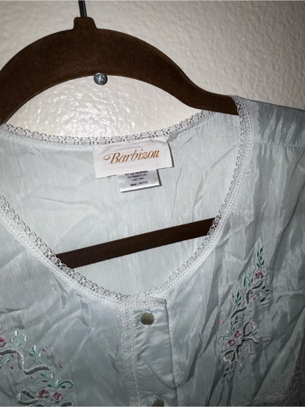 Vintage Barbizon Nightgown Blue Embroidered Cottagecore‎ Prairie Midi size SP - Picture 7 of 11